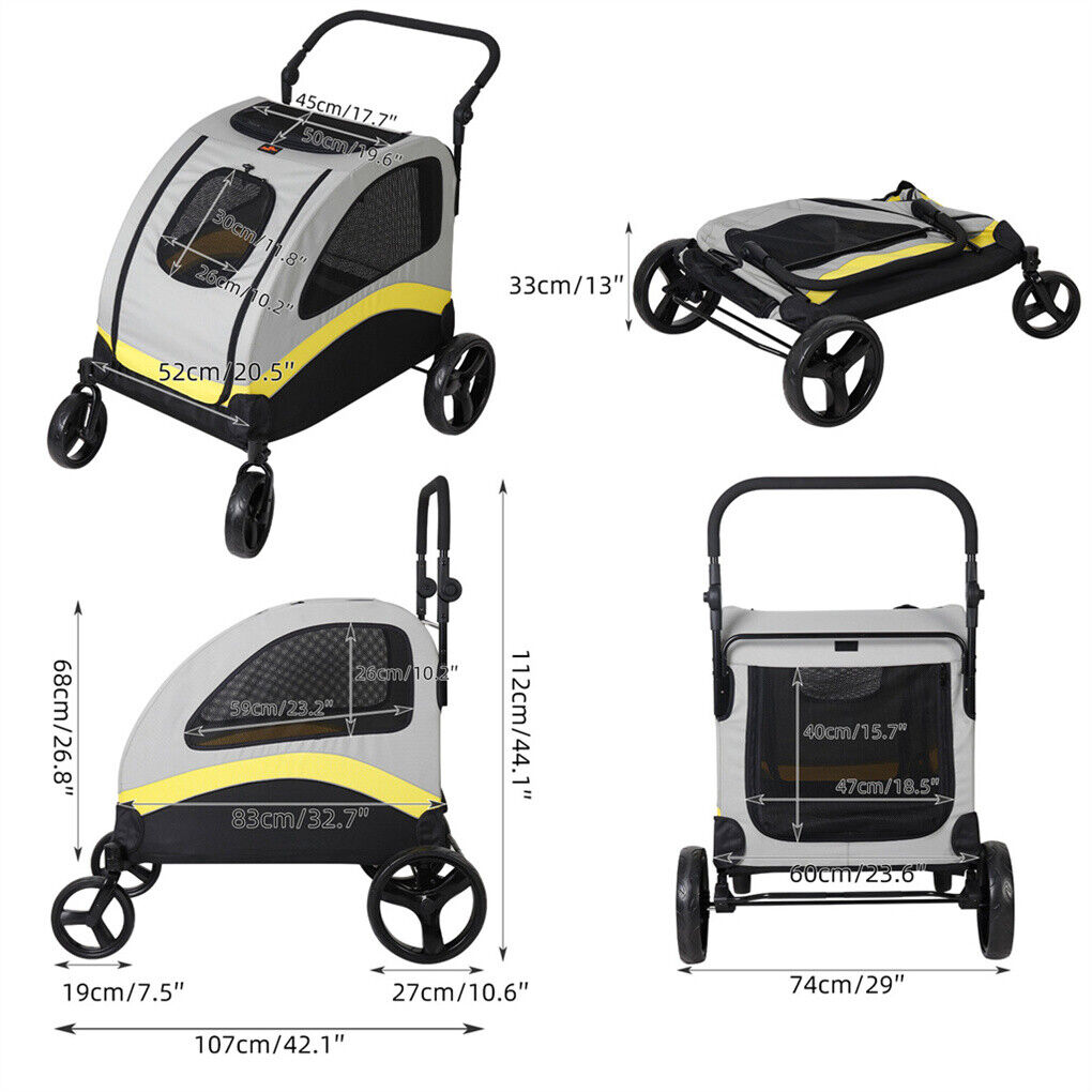 XL Dog Stroller Pet Pushchair Foldable Travel Cart - Spacious, Dual-Entry, Durable - SuperSaverAU - view 7
