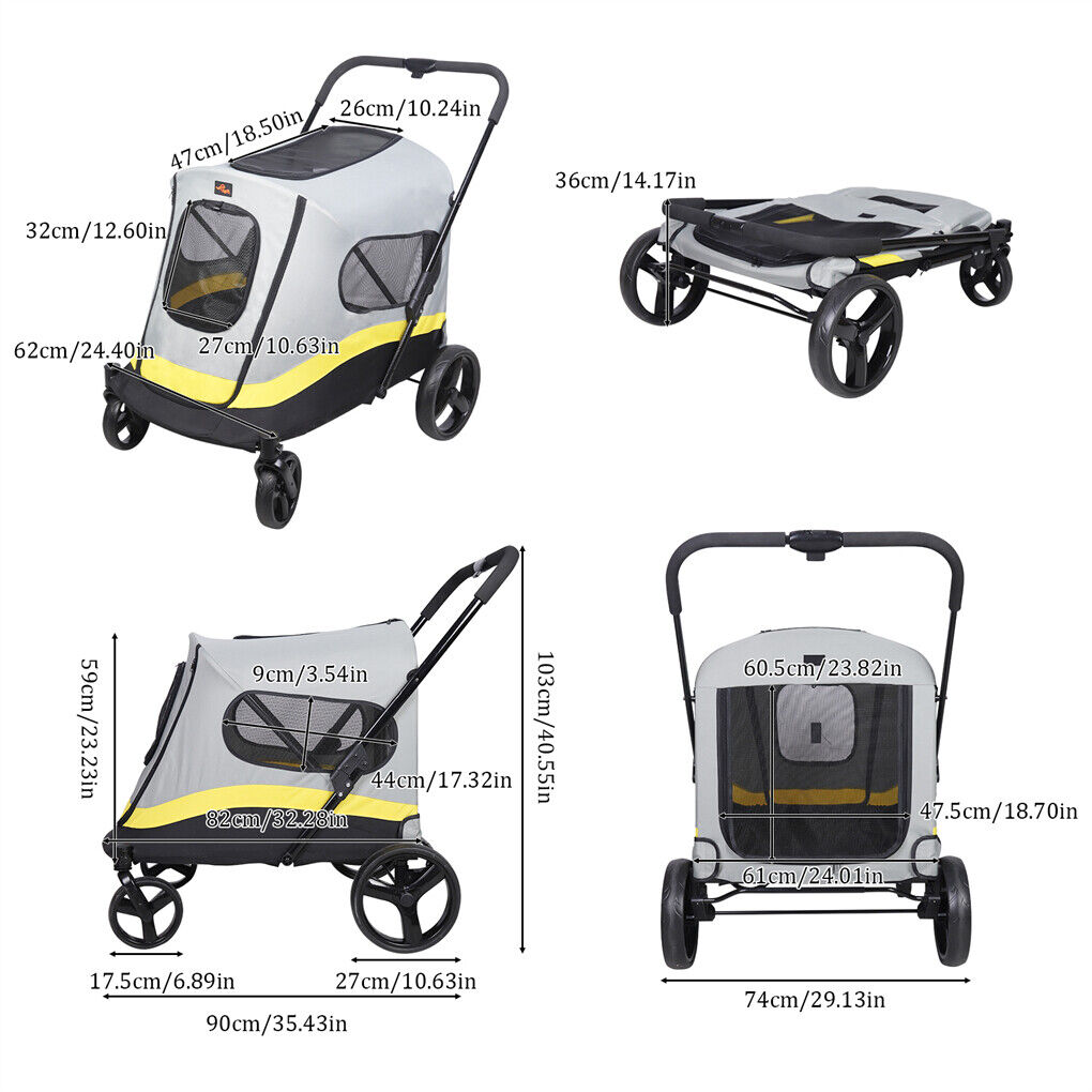 Dog Stroller 30x30x20 cm with Rain Cover, Dual Entry, Foldable Pet Cart - SuperSaverAU - view 3
