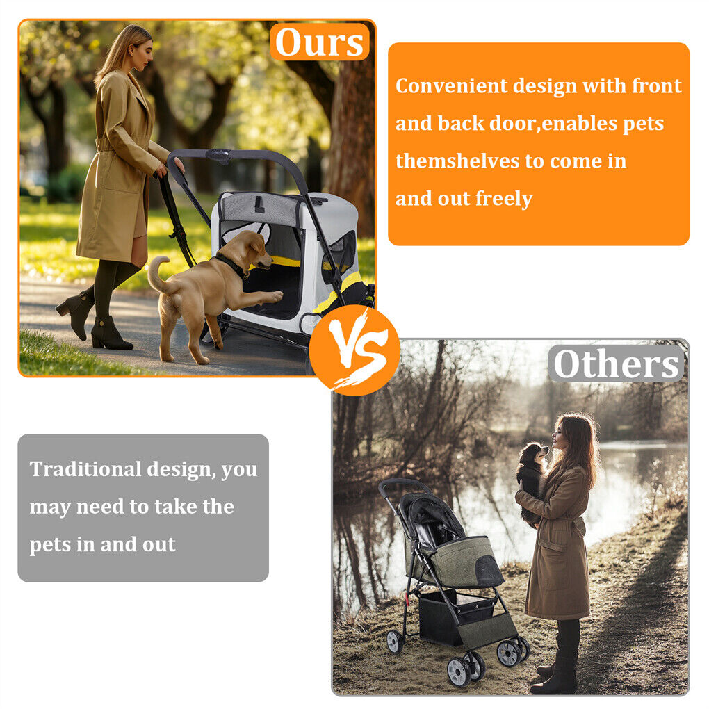 Dog Stroller 30x30x20 cm with Rain Cover, Dual Entry, Foldable Pet Cart - SuperSaverAU - view 7