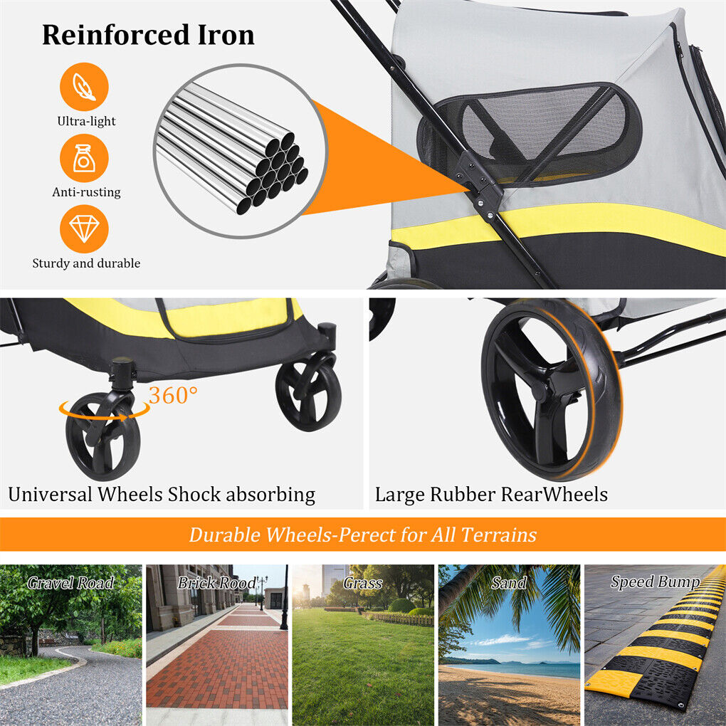 Dog Stroller 30x30x20 cm with Rain Cover, Dual Entry, Foldable Pet Cart - SuperSaverAU - view 9