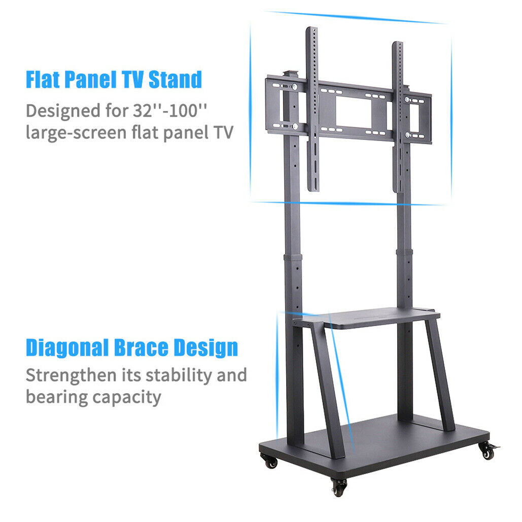 Rolling TV Stand 32-100" with Adjustable Mount, 2-Tier Shelf, Mobile Design - SuperSaverAU - view 8