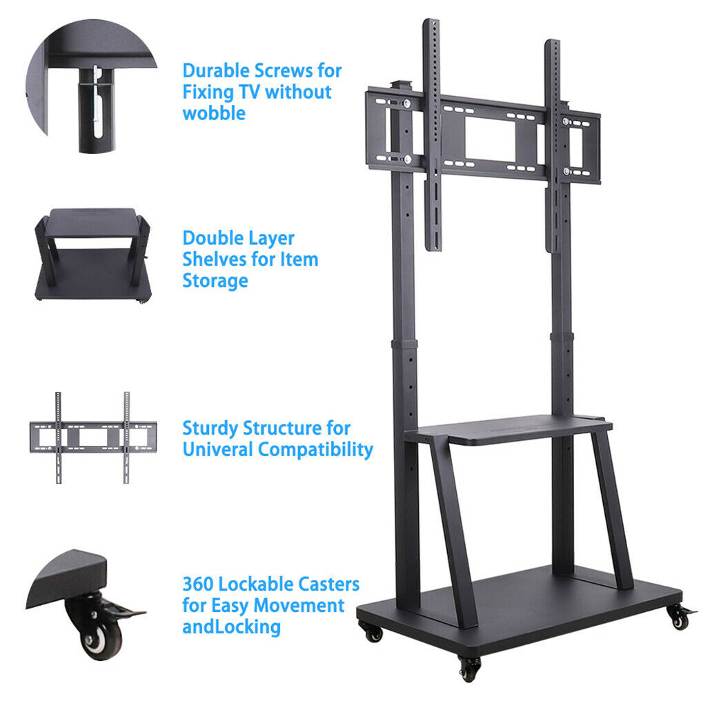 Rolling TV Stand 32-100" with Adjustable Mount, 2-Tier Shelf, Mobile Design - SuperSaverAU - view 10