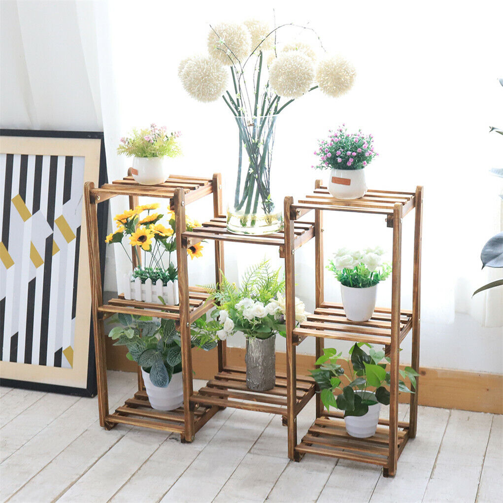8-Tier Wooden Plant Stand, 30x30x20 cm, Durable Pine, Indoor/Outdoor Use - SuperSaverAU - view 1