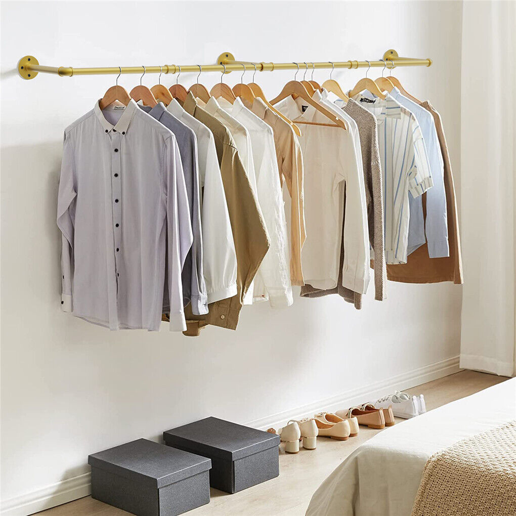 Vintage Gold Wall Mounted Clothes Rack, 180 x 27.5 x 8.5 cm, Elegant Design, 30kg Capacity - SuperSaverAU - view 1
