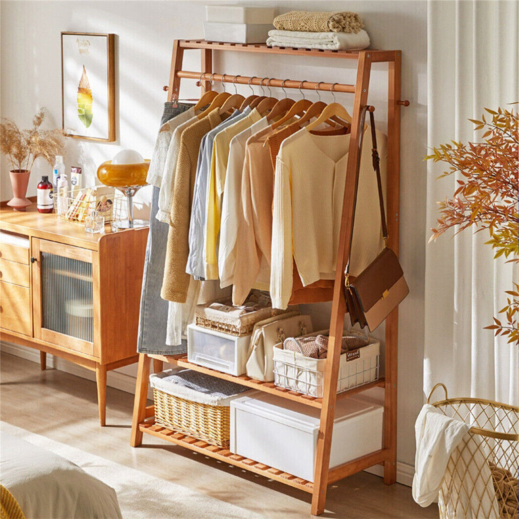 Bamboo Garment Rack 35x17.1x65 inches - Eco-Friendly, Portable Laundry Storage - SuperSaverAU - view 3