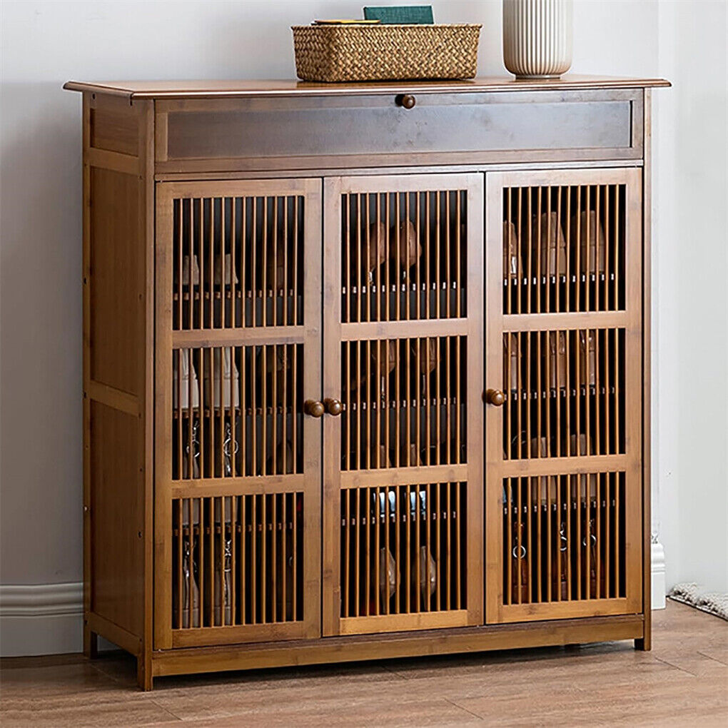 XXL Bamboo Shoe Rack Cabinet - 4-Tier with Doors & Drawers - SuperSaverAU - view 1