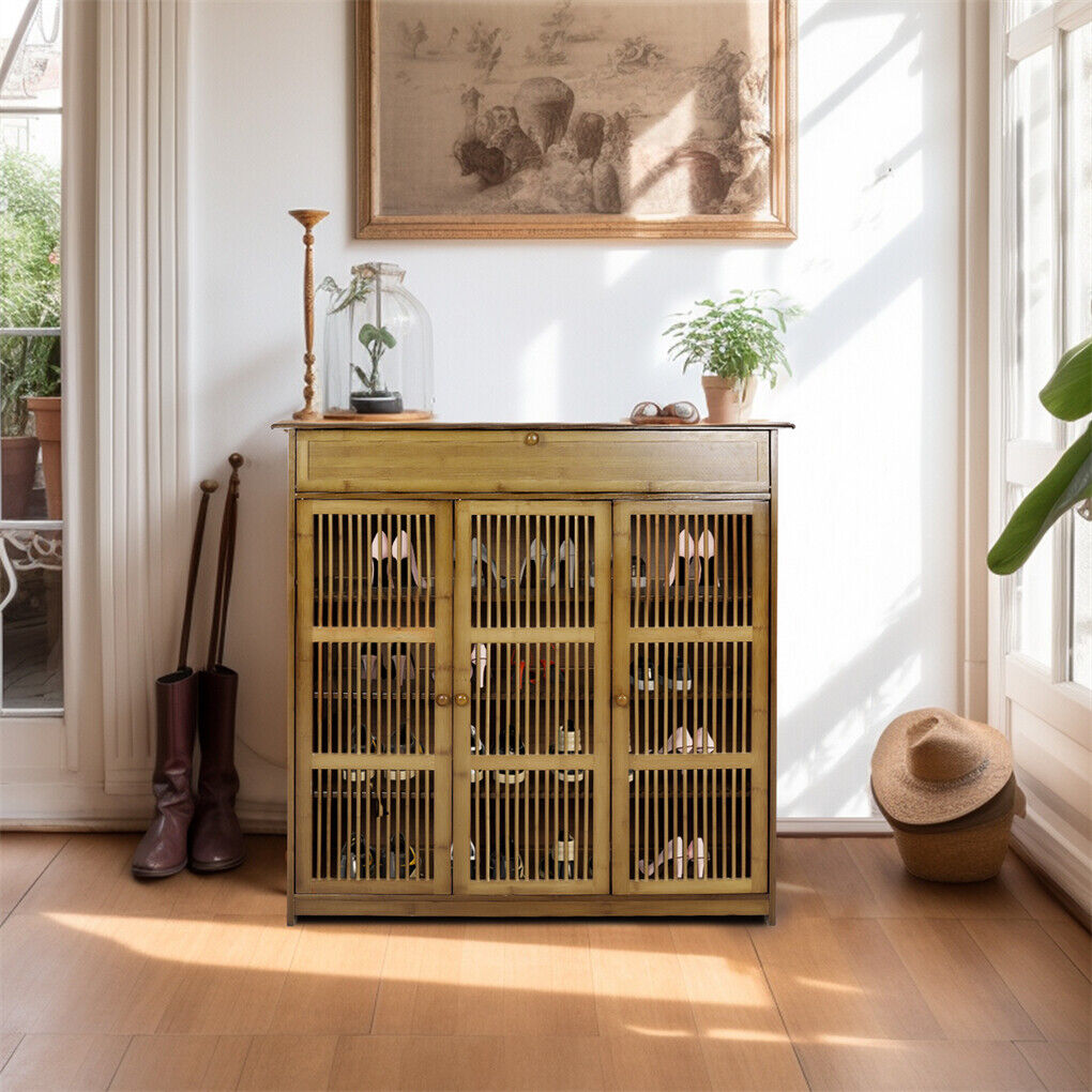 XXL Bamboo Shoe Rack Cabinet - 4-Tier with Doors & Drawers - SuperSaverAU - view 4