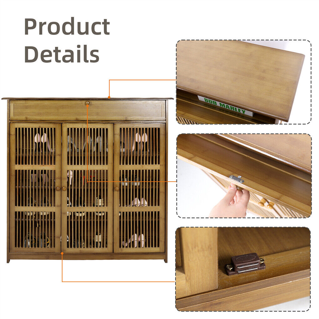 XXL Bamboo Shoe Rack Cabinet - 4-Tier with Doors & Drawers - SuperSaverAU - view 9