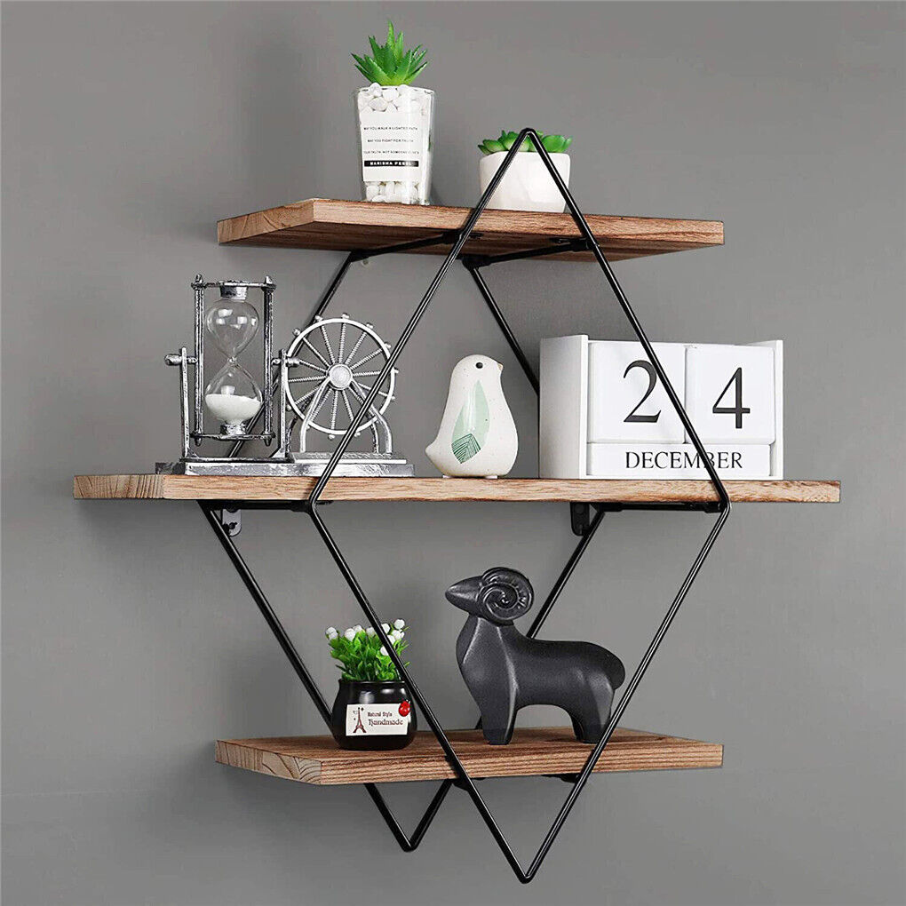 3 Tier Diamond Metal Floating Shelves 50x17.5x50 cm - Elegant Geometric Design - SuperSaverAU - view 5