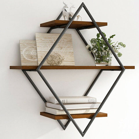 3-Tier Rustic Floating Wall Shelves - Wood Display Unit - SuperSaverAU - view 1