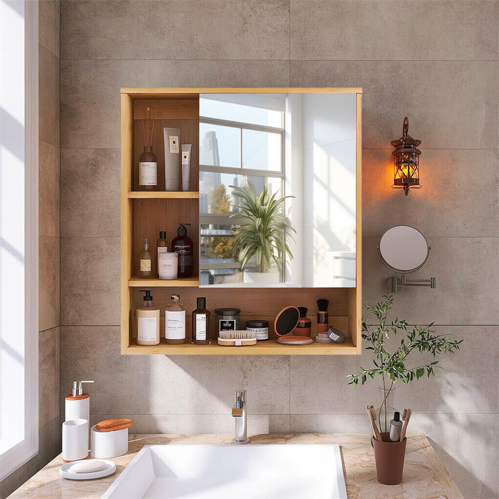 Bamboo Wall Medicine Cabinet - 5 Shelf Mirror 55.5cm - SuperSaverAU - view 2