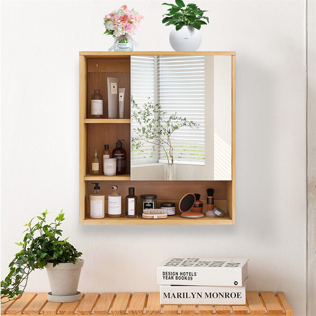 Bamboo Wall Medicine Cabinet - 5 Shelf Mirror 55.5cm - SuperSaverAU - view 3