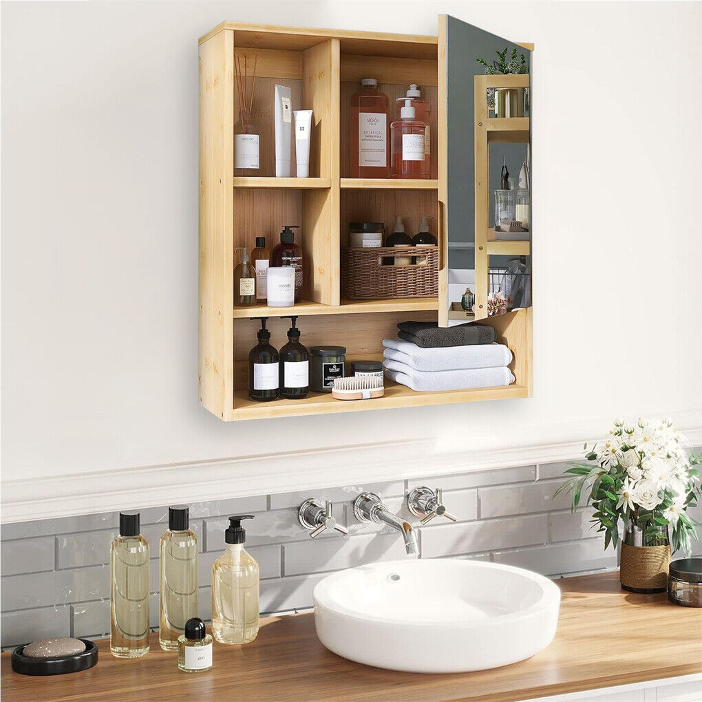 Bamboo Wall Medicine Cabinet - 5 Shelf Mirror 55.5cm - SuperSaverAU - view 7