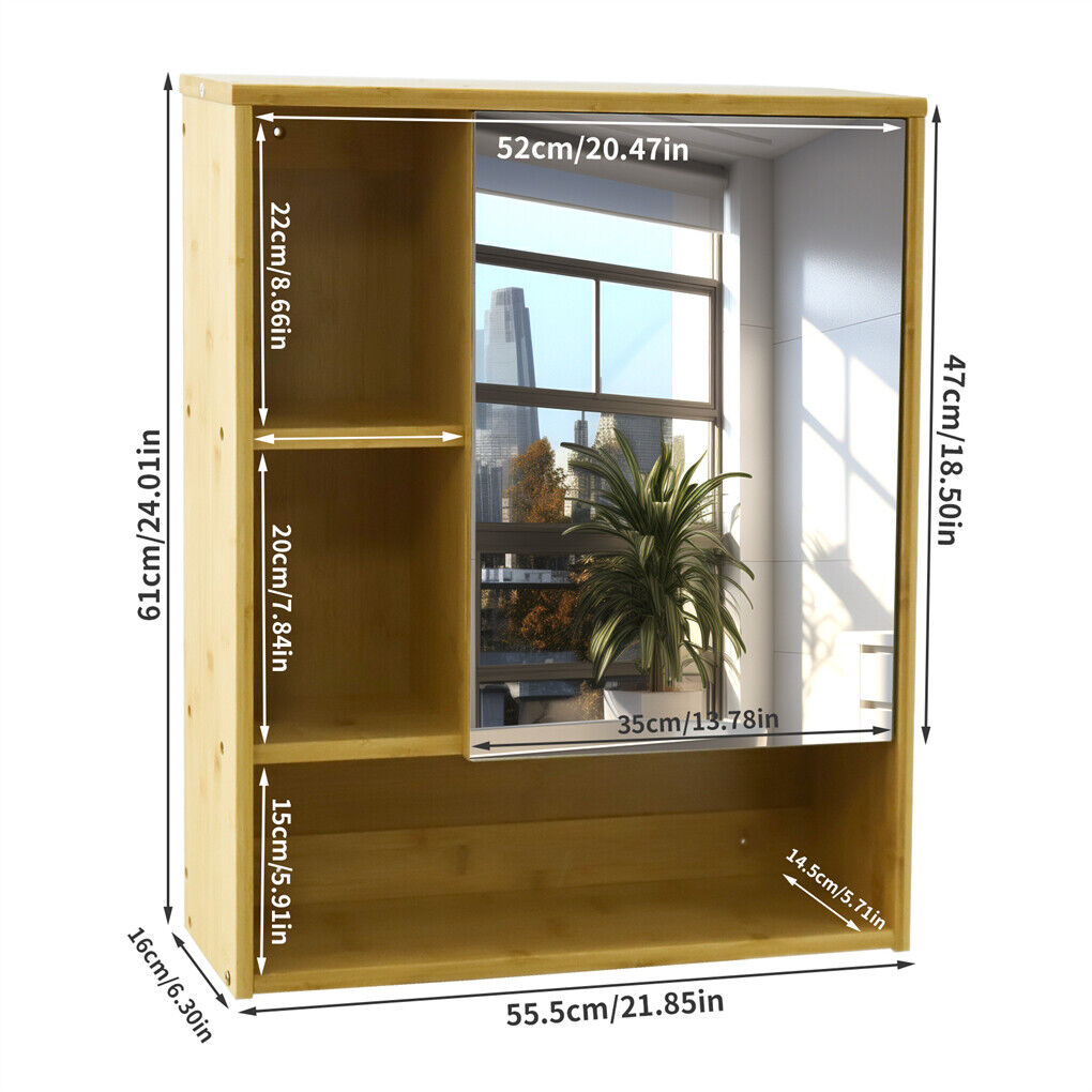 Bamboo Wall Medicine Cabinet - 5 Shelf Mirror 55.5cm - SuperSaverAU - view 8