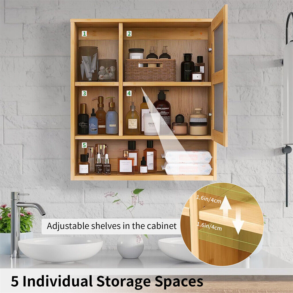 Bamboo Wall Medicine Cabinet - 5 Shelf Mirror 55.5cm - SuperSaverAU - view 9