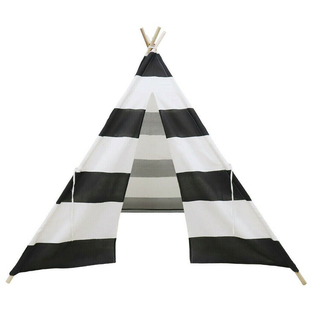 Kids Teepee Tent Linen Playhouse with Black and White Stripes - SuperSaverAU - view 8