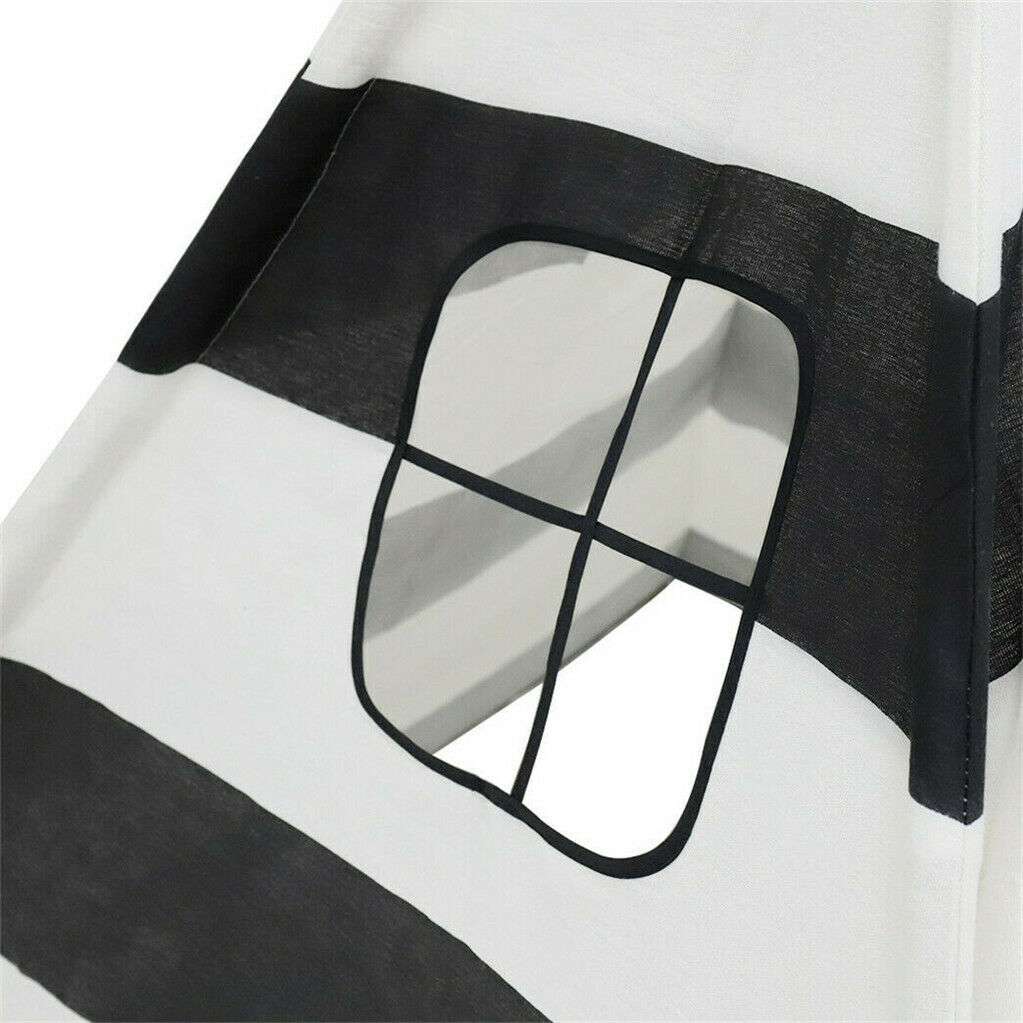 Kids Teepee Tent Linen Playhouse with Black and White Stripes - SuperSaverAU - view 10