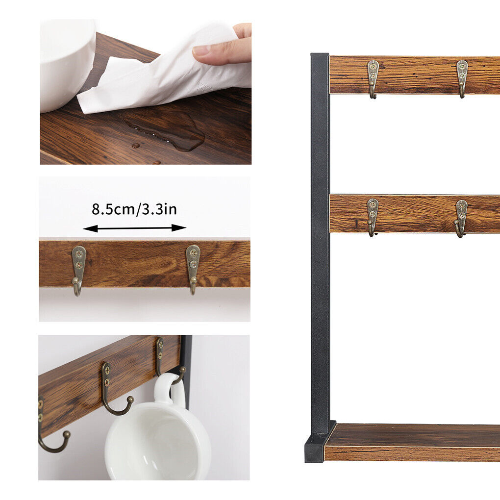 Rustic Minimalist Coffee Mug Holder Stand 43.5cm High, 42cm Wide, 2-Tier Organizer - SuperSaverAU - view 6
