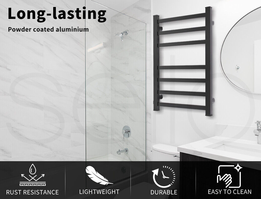 Aluminium Heated Towel Rail 7-Bar Electric Warmer Black 30x30x20 cm - SuperSaverAU - view 4