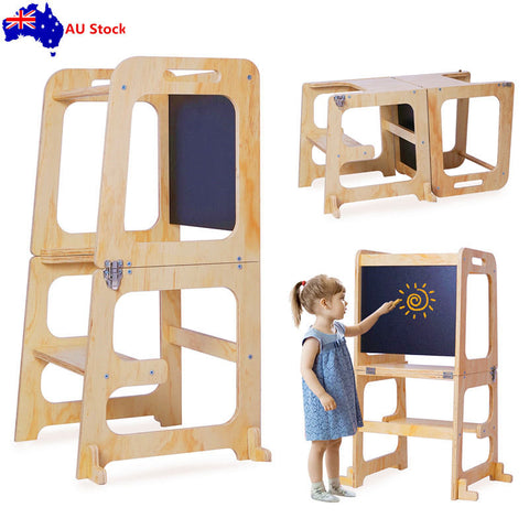 Premium Wooden Toddler Step Stool Learning Tower 3 in 1 Kitchen Safety Helper