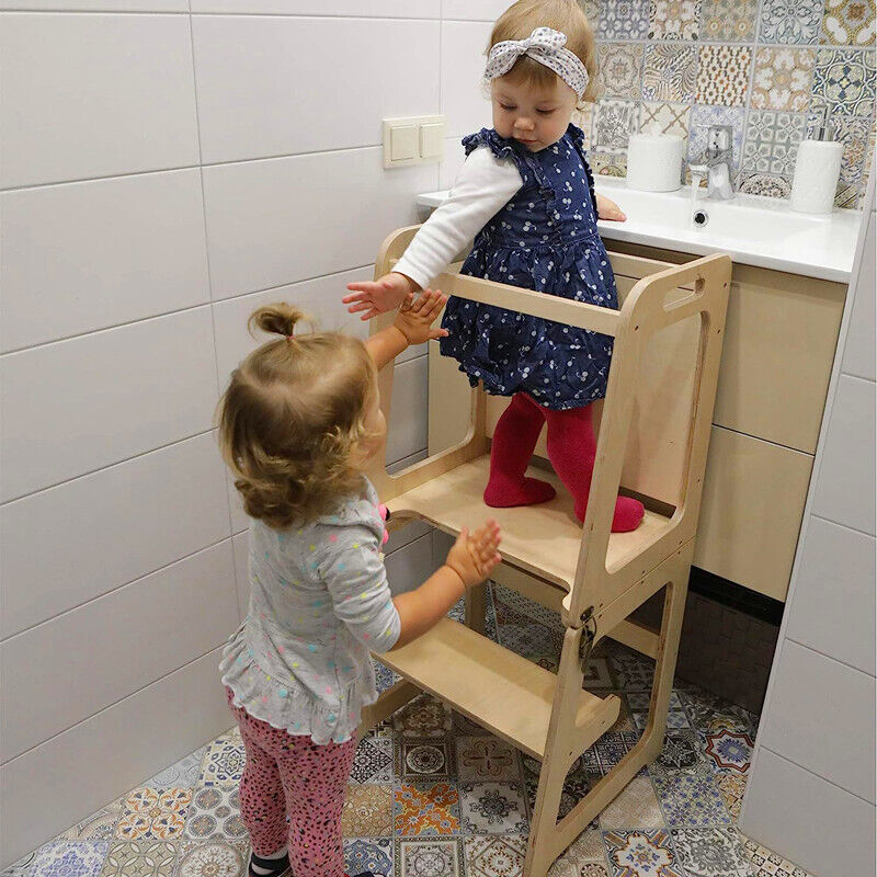 Premium Wooden Toddler Step Stool Learning Tower 3 in 1 Kitchen Safety Helper