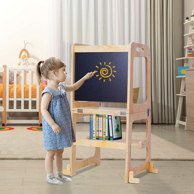 Premium Wooden Toddler Step Stool Learning Tower 3 in 1 Kitchen Safety Helper