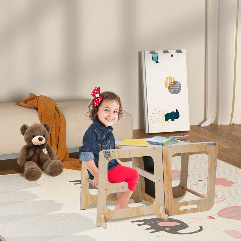 Premium Wooden Toddler Step Stool Learning Tower 3 in 1 Kitchen Safety Helper