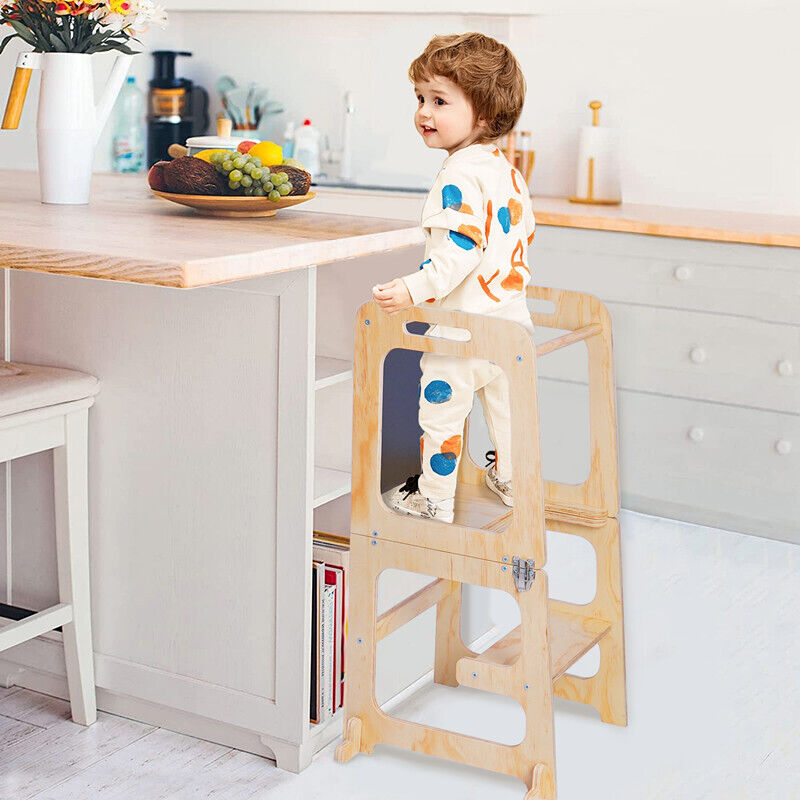 Premium Wooden Toddler Step Stool Learning Tower 3 in 1 Kitchen Safety Helper