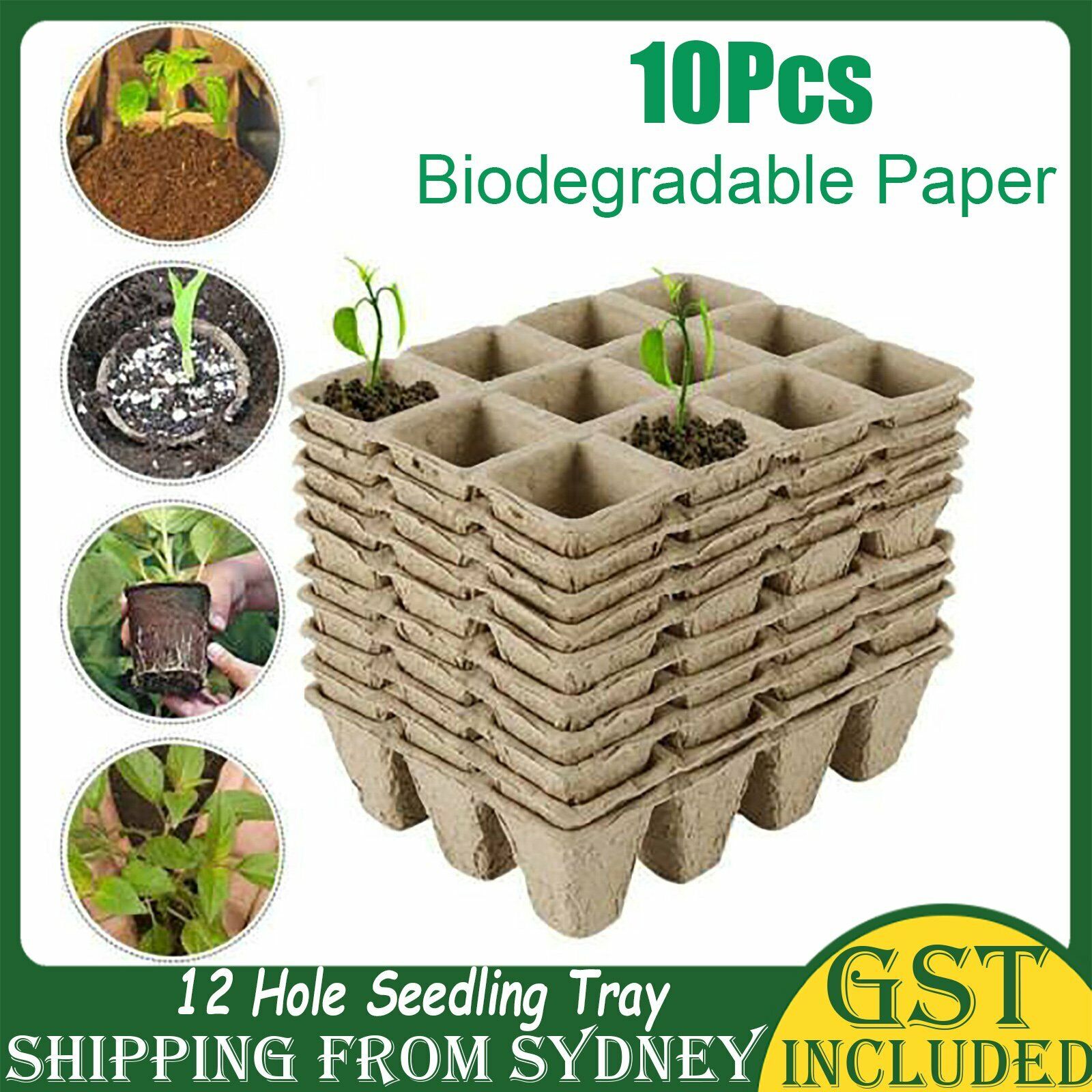 10pcs Biodegradable Seedling Trays 12-Hole Garden Starter, Eco-Friendly, 16.5x12x12 cm - SuperSaverAU - view 2