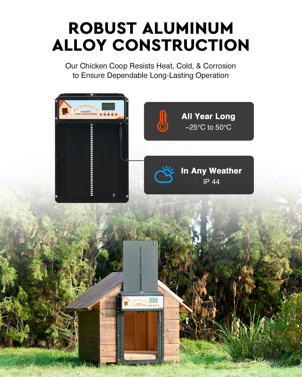 Premium 6W Automatic Chicken Coop Door with Solar, Battery & AC Power