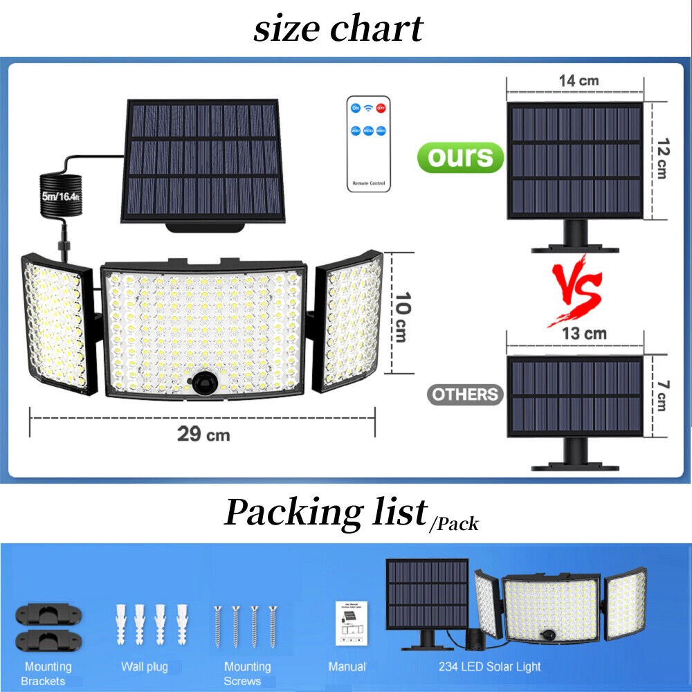 234 LED Solar Motion Sensor Light 5500K Cool Black, 30x10x10 cm, 3 Modes, 270° Coverage - SuperSaverAU - view 10