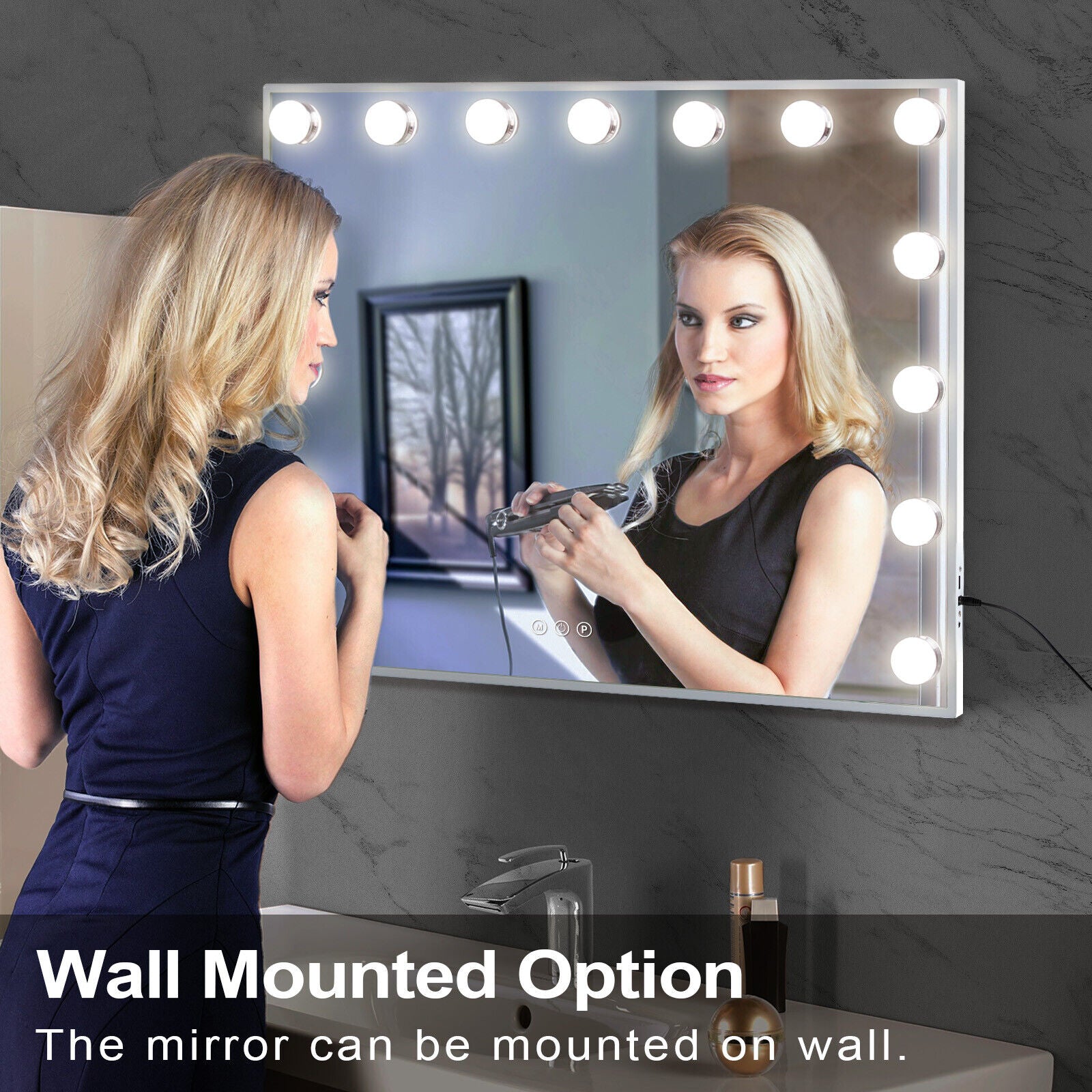 Premium Hollywood LED Vanity Mirror – White & Silver with USB Port