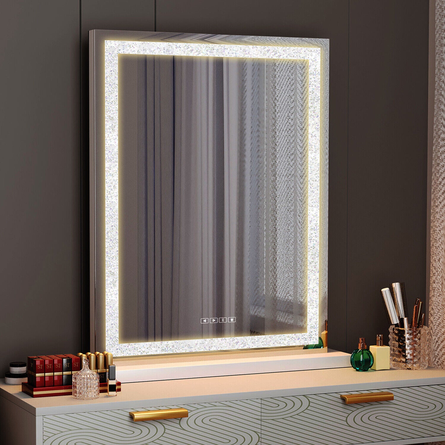 Crystal Vanity Mirror by Premium - 80CM LED Bluetooth Magnifying - SuperSaverAU - view 2