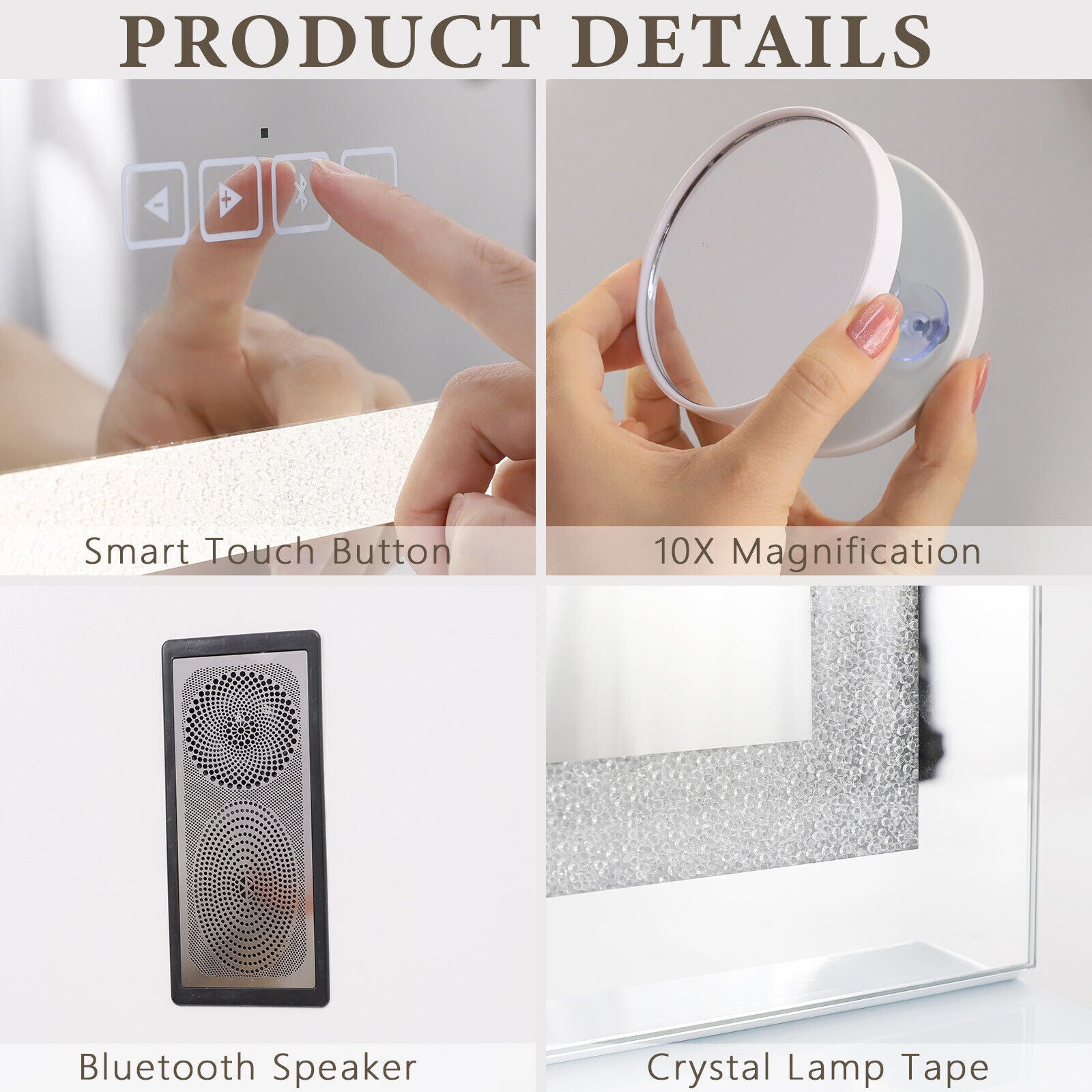 Crystal Vanity Mirror by Premium - 80CM LED Bluetooth Magnifying - SuperSaverAU - view 8