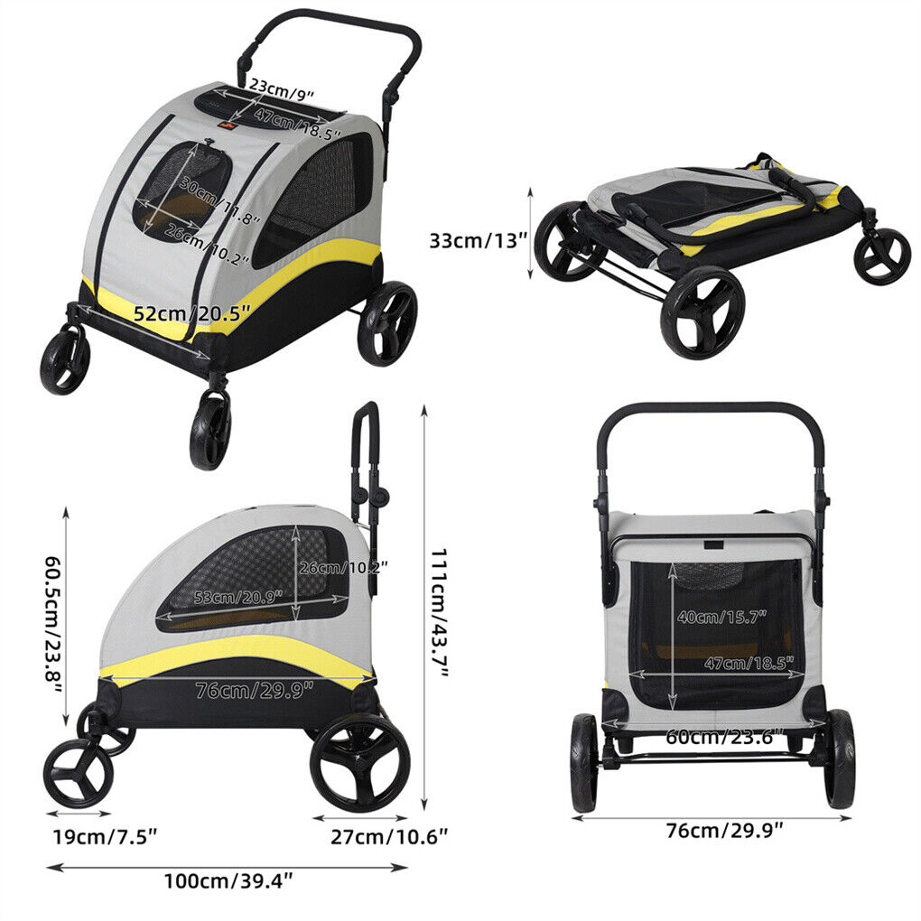 Large Dog Stroller Foldable Pet Travel Cart - Spacious, Dual-Entry, Durable 30x30x20 cm - SuperSaverAU - view 2