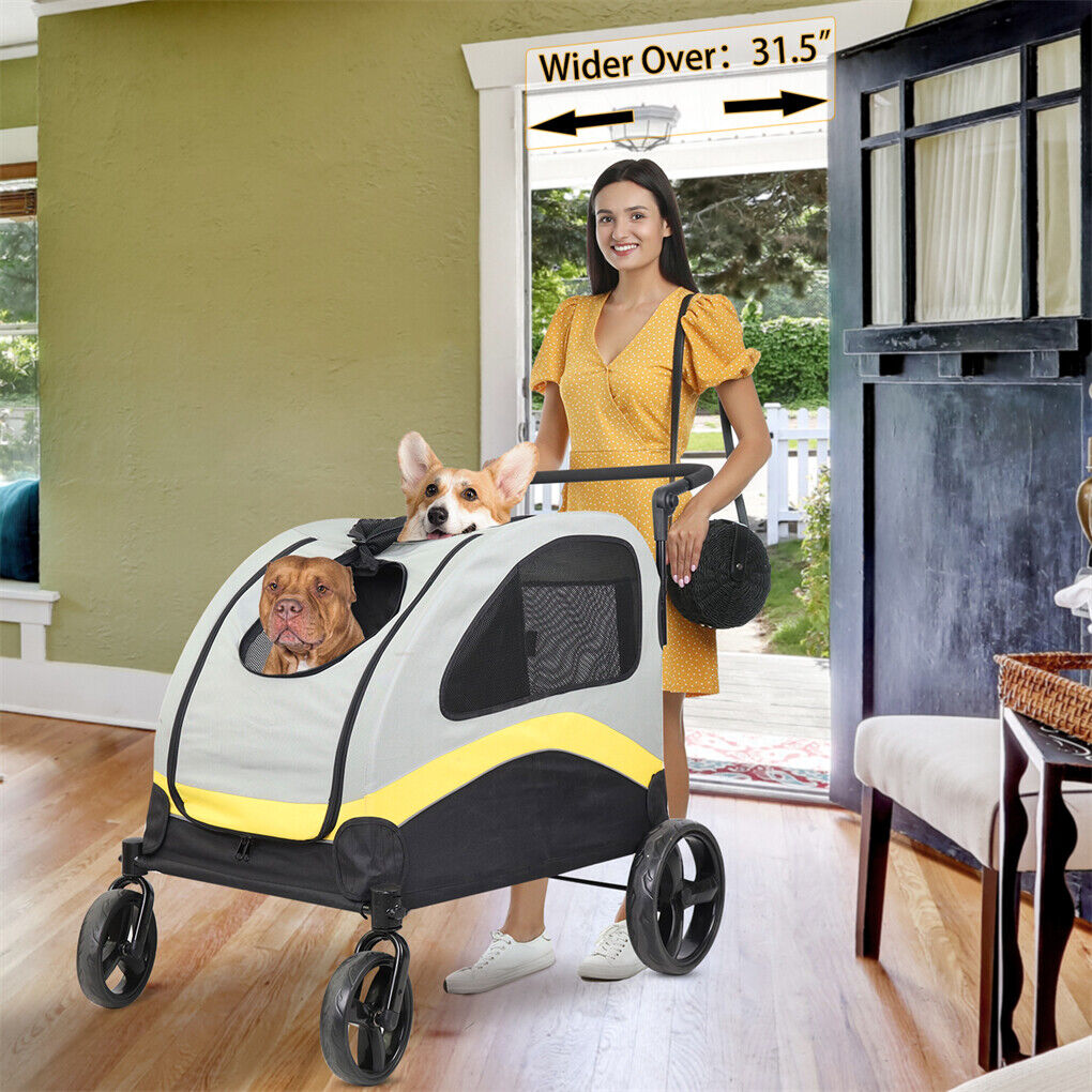 Dog Stroller w/ Divider, Foldable Pet Cart for Large Dogs, 30x30x20 cm - SuperSaverAU - view 3