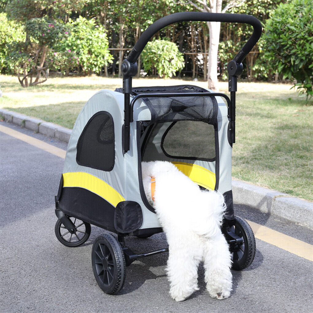 Dog Stroller Foldable Pet Travel Cart M Size - Spacious, Dual-Entry, Portable - SuperSaverAU - view 4