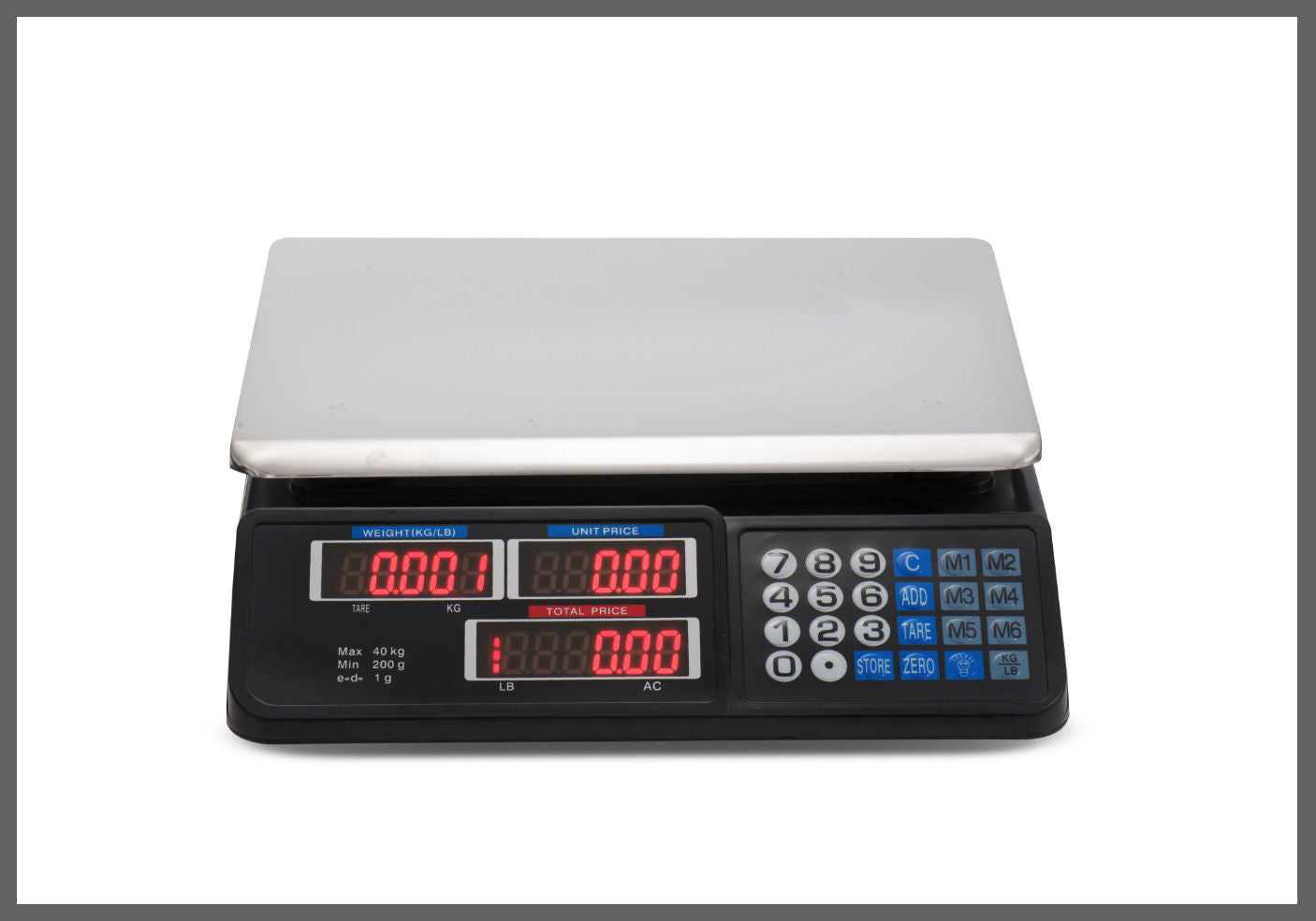 Digital Kitchen Scale 40kg 1g Increment Electronic Black - Waterproof, LCD, 2kg - SuperSaverAU - view 3