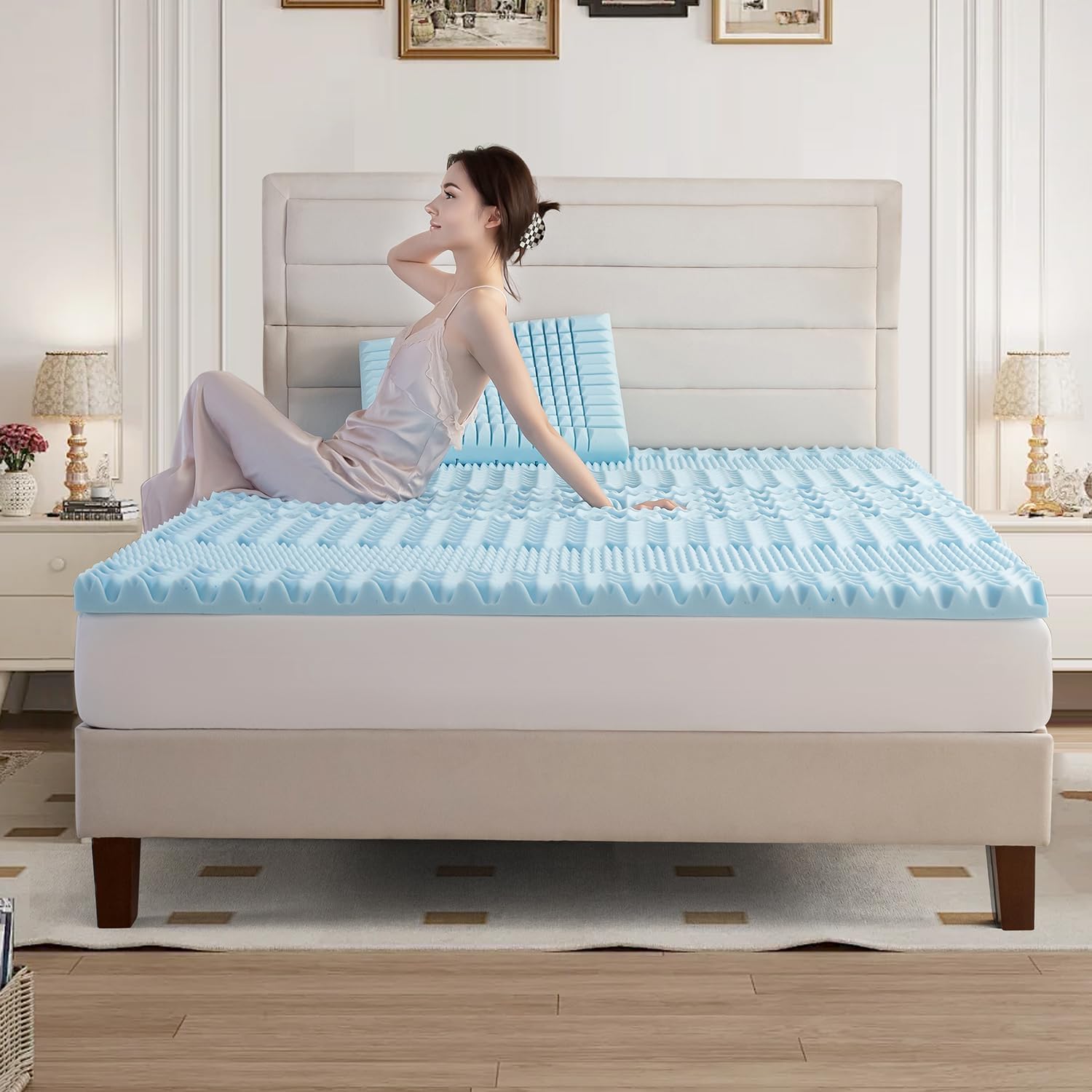 Queen Memory Foam Mattress Topper 7-Zone Bamboo Cover, Breathable, 20x15x25 cm - SuperSaverAU - view 9