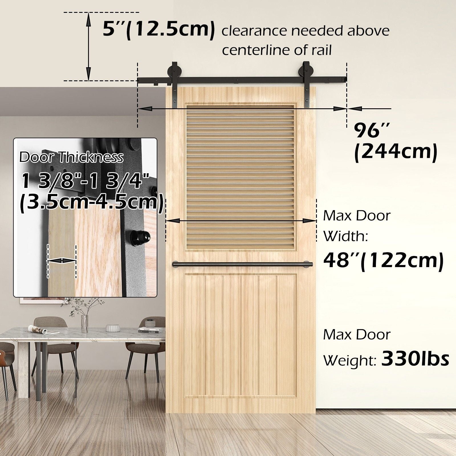 Premium 2.44m Heavy Duty Sliding Barn Door Hardware Kit 150kg Capacity