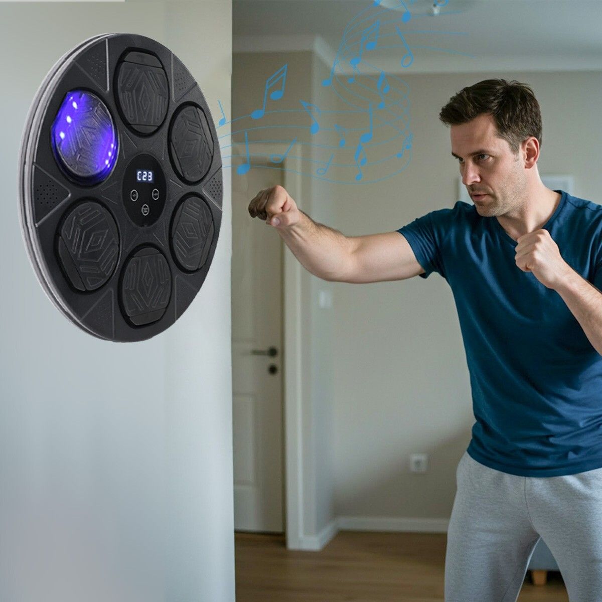 Premium Bluetooth Smart Punching Bag Wall Pad with Gloves, LED Lights & 9 Speeds