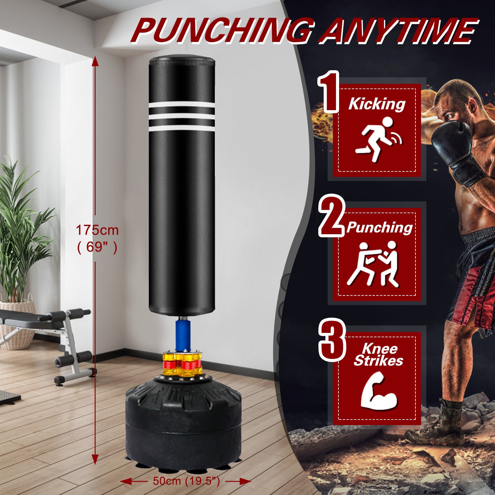 Punching Bag Stand 175cm - Freestanding Boxing Training for All Ages - SuperSaverAU - view 3
