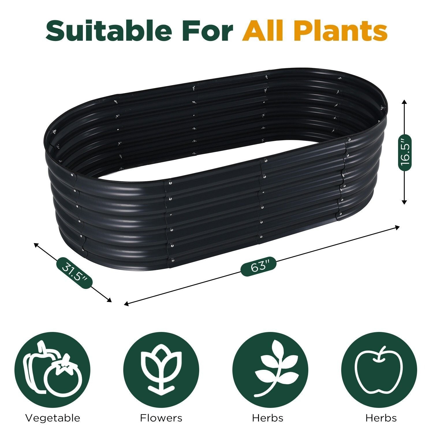 Oval Raised Garden Bed 160x80x42cm Galvanised Steel Planter - Rustproof & Deep Planting - SuperSaverAU - view 8