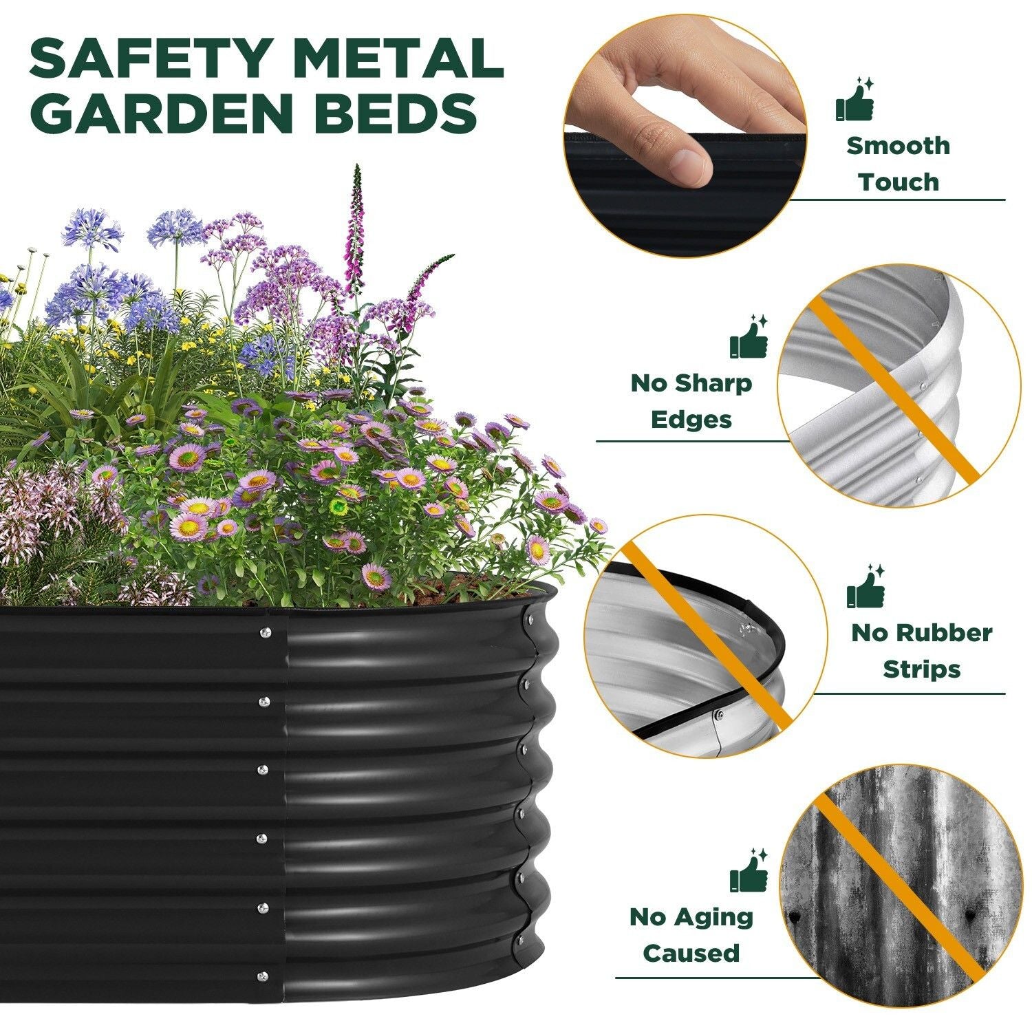 Galvanised Steel Oval Raised Garden Bed Planter 240x80x42cm - Durable & Weather-Resistant - SuperSaverAU - view 6