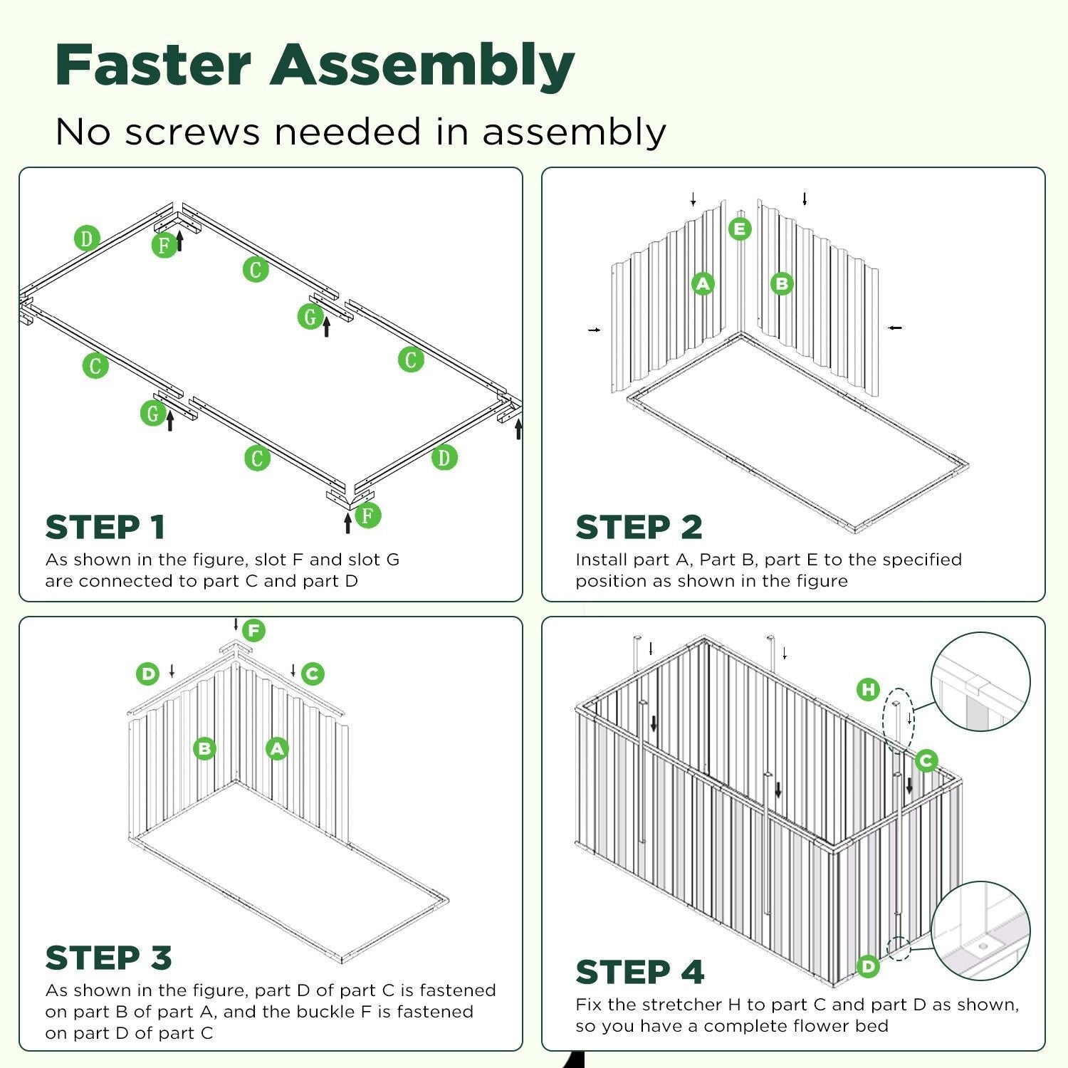 Galvanised Steel No-Screw Raised Garden Bed 160x80x42cm - SuperSaverAU - view 6