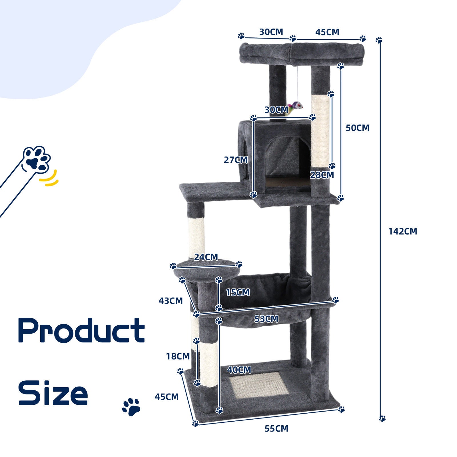 Cat Tower Tree Condo Scratching Post Dark Grey 142cm - Multi-Level, Durable, Cozy - SuperSaverAU - view 2