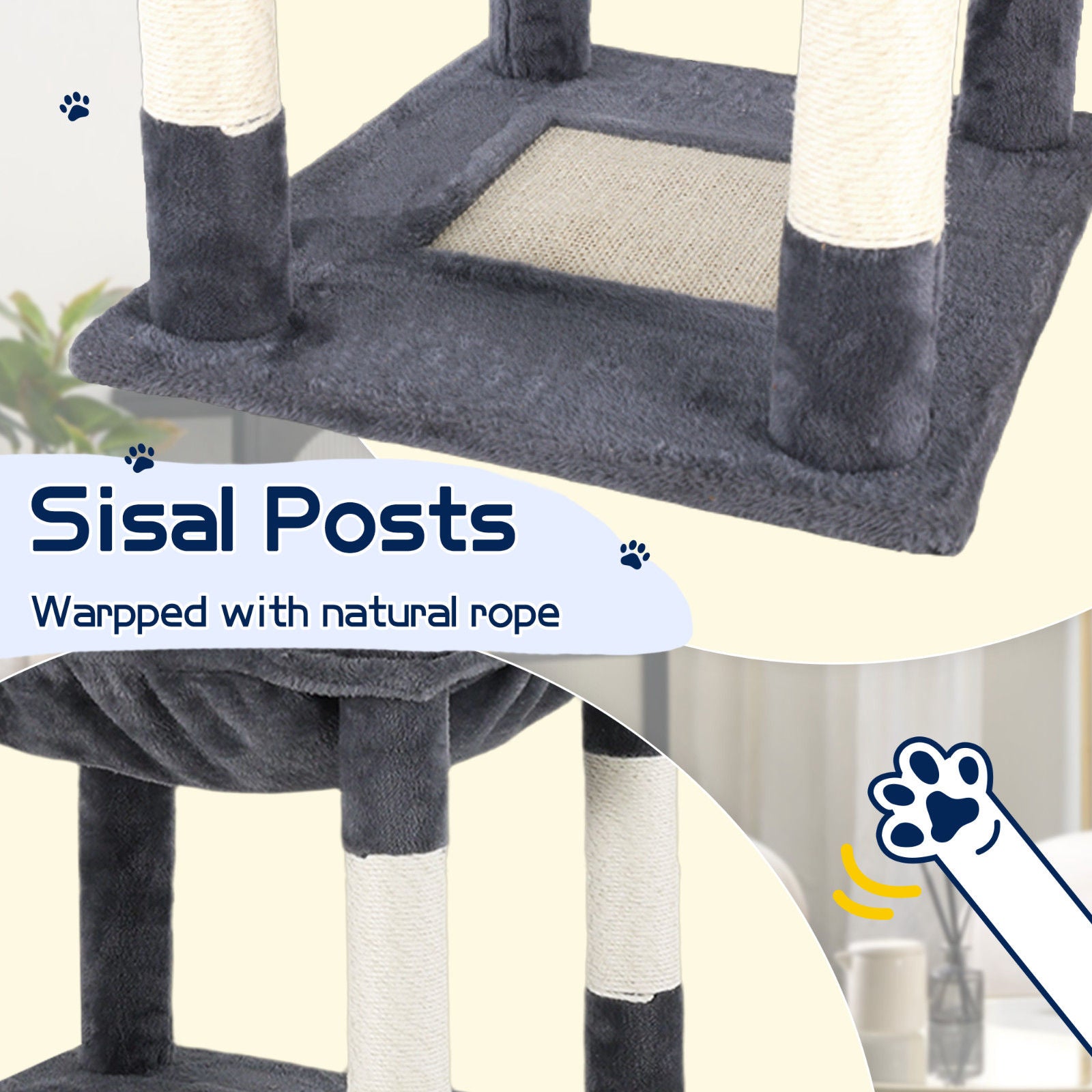 Cat Tower Tree Condo Scratching Post Dark Grey 142cm - Multi-Level, Durable, Cozy - SuperSaverAU - view 9