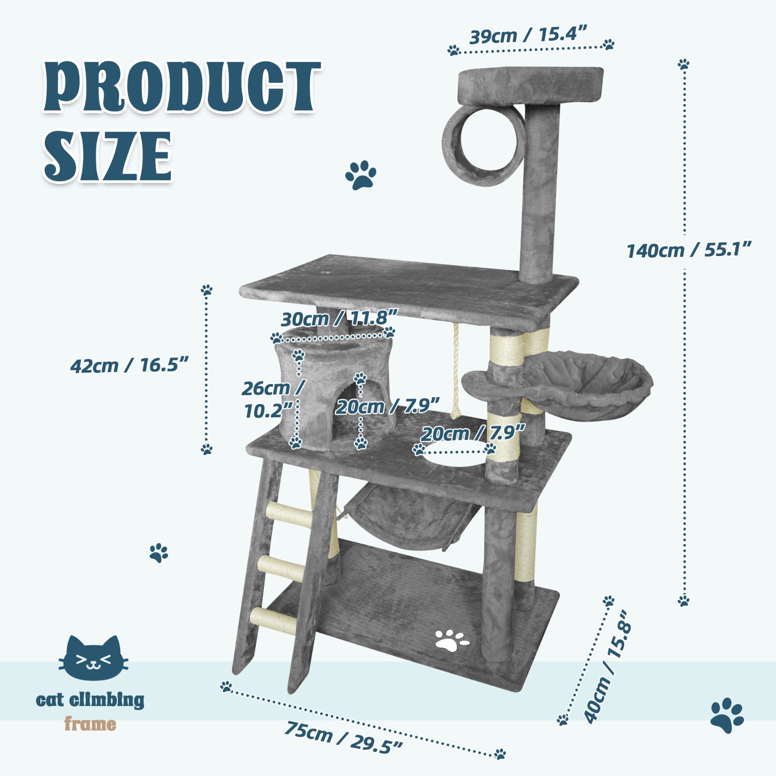 Grey Cat Tree Tower Condo Scratching Post Bed Stand 1.4M - Multi-Level Design, Plush Condos, Easy Maintenance - SuperSaverAU - view 4