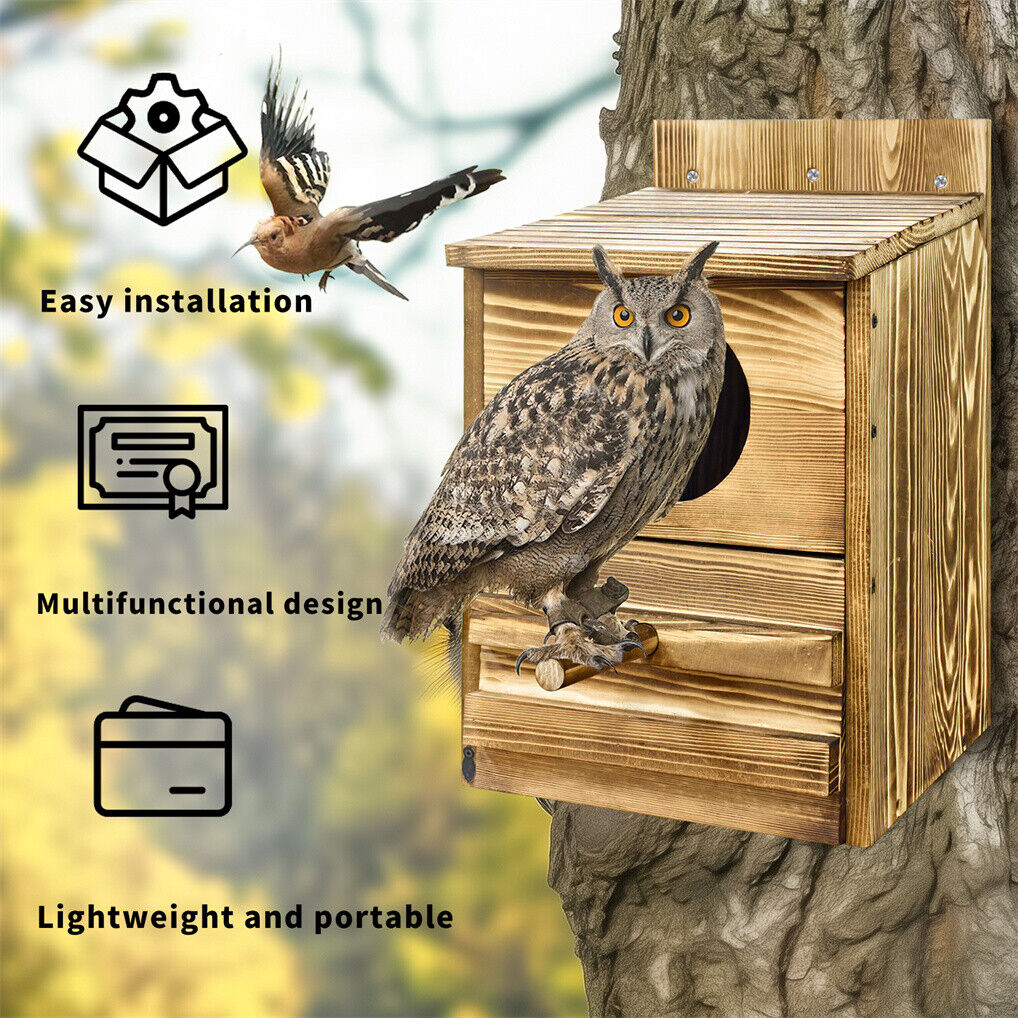 Owl Nesting Box Bird Feeder, 20x15x25 cm, Paulownia Wood, Easy Maintenance - SuperSaverAU - view 7
