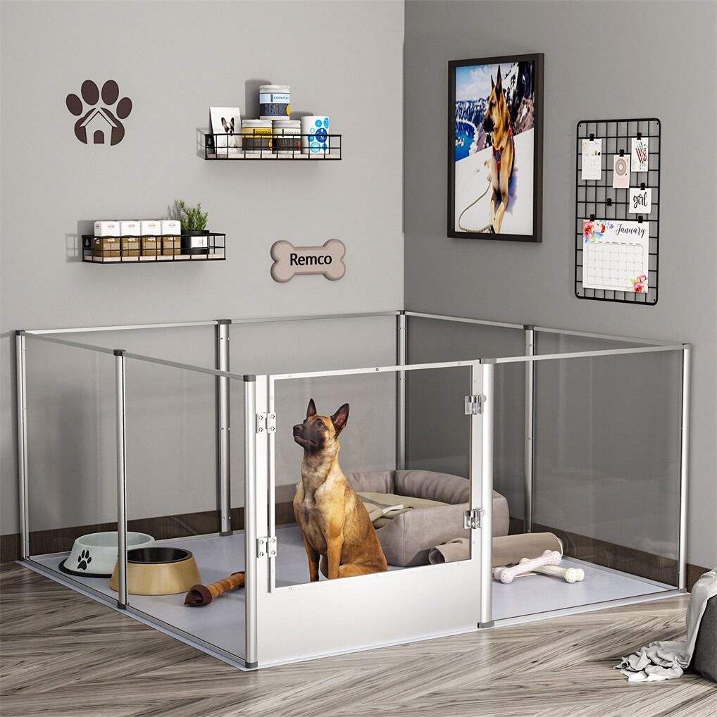 Large Acrylic Dog Playpen 120x120x61CM - 8 Panels, Durable, Clear Visibility - SuperSaverAU - view 5